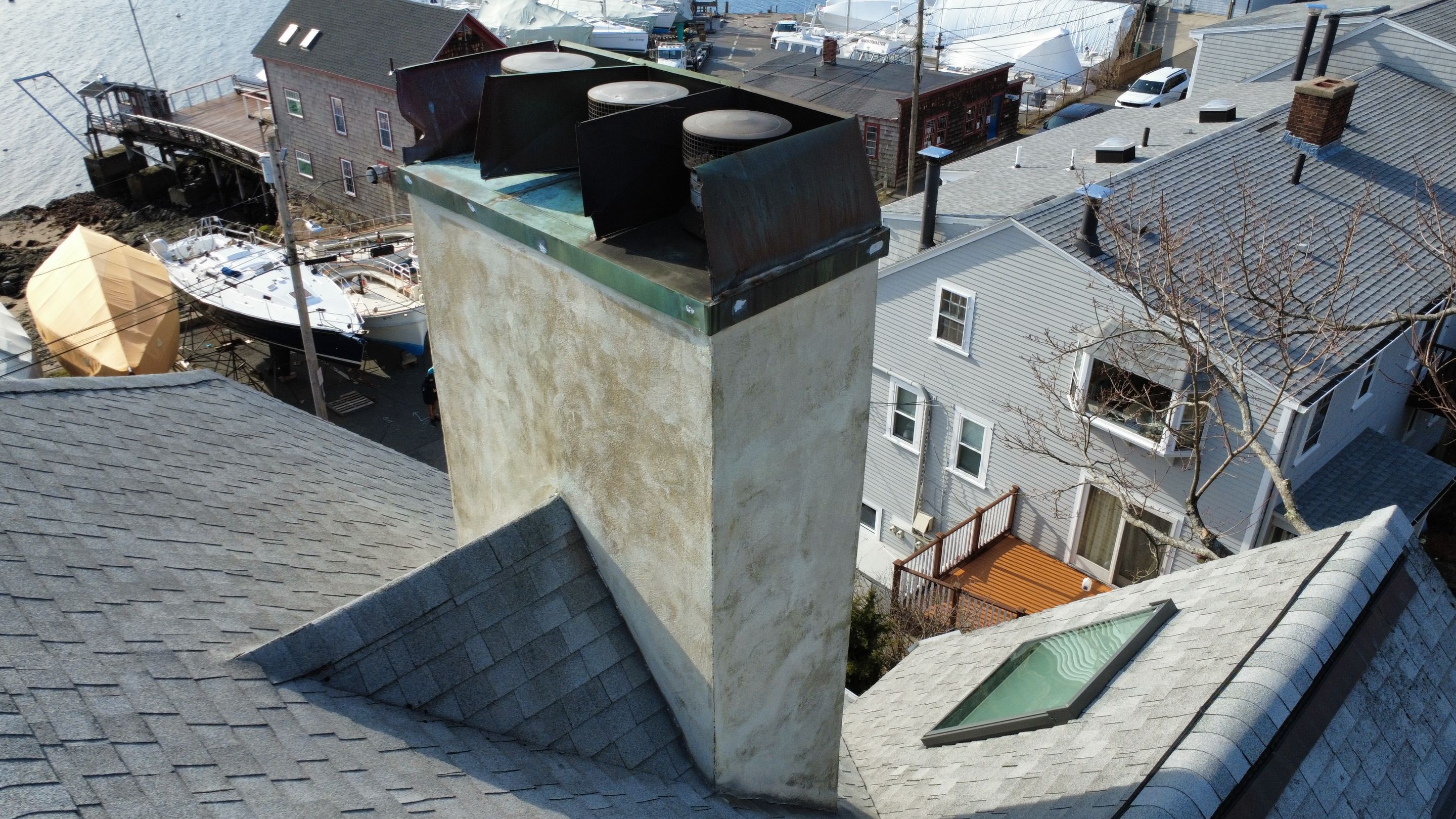 Before Chimney in Marblehead, MA - Custom Copper Chimney Cap & Chimney Exterior Restoration